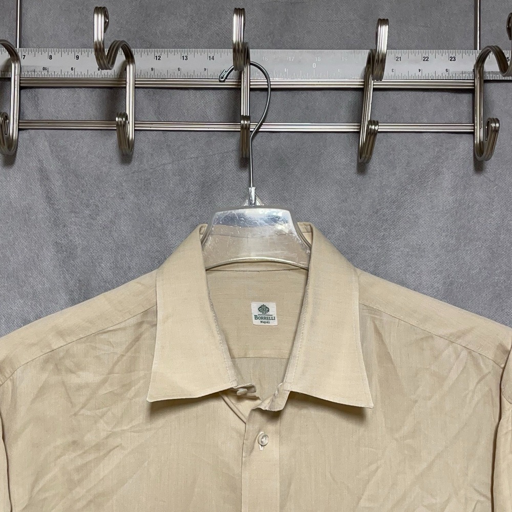 Borrelli Shirt Men 17 1/2 Beige Button Up Italy Napoli Dress Academia Luxury 44